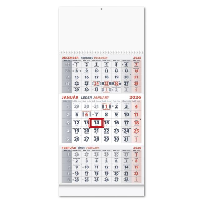 Nástenný kalendár 3-mesačný špirálový 30 x 46,5 cm 2026 - Biely