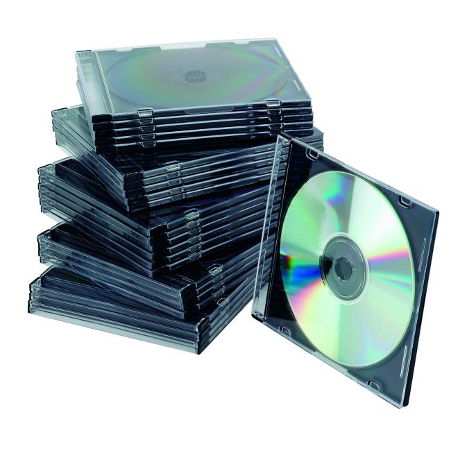 Obal Slim na CD/DVD Q-CONNECT z plastu čierny/priehľadný, 25ks