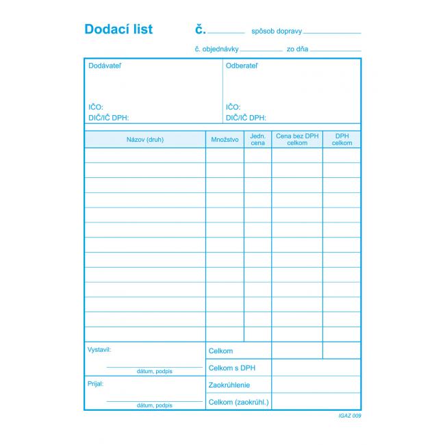 Dodací list s DPH A5 samoprep