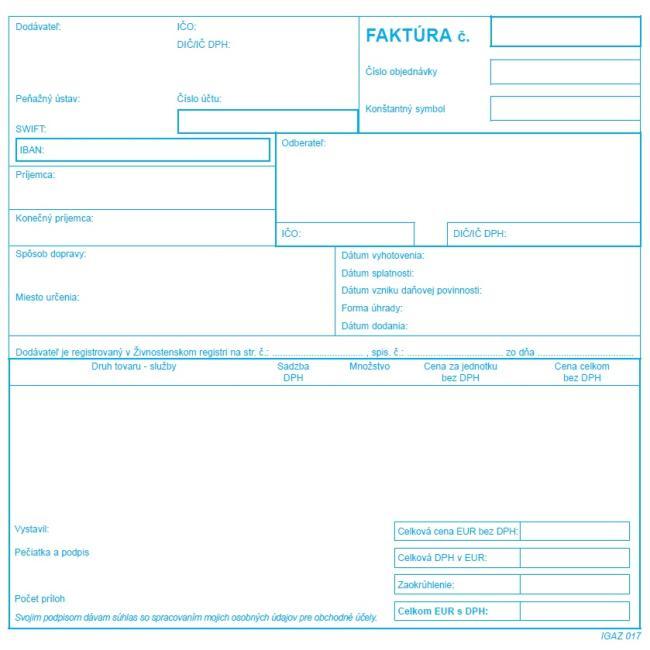 Faktúra - daňový doklad, 21x20cm, 100 listov, samoprepis