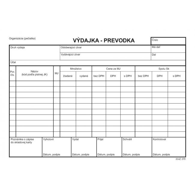 Výdajka-prevodka s DPH A5 samopr.100 list.