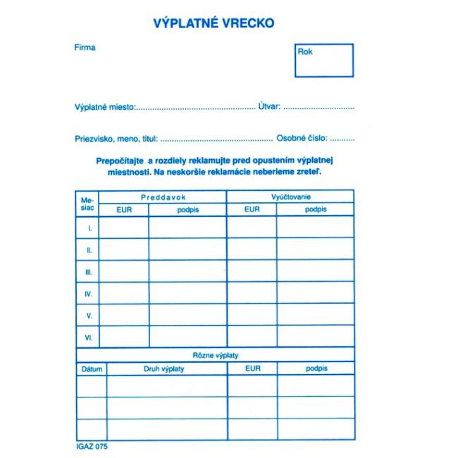 Výplatné vrecko C6