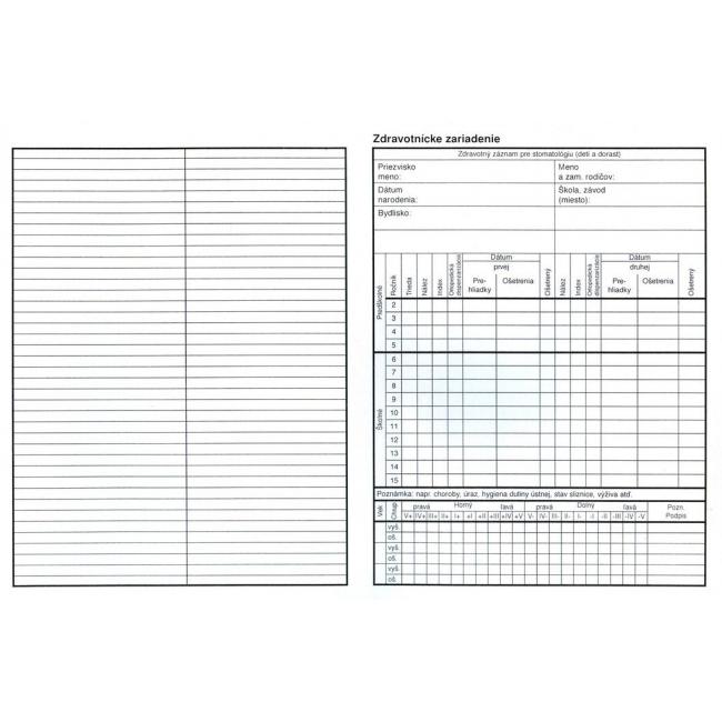 Zdravotný záznam pre stomatol. (deti),A5,2-list.,100 ks