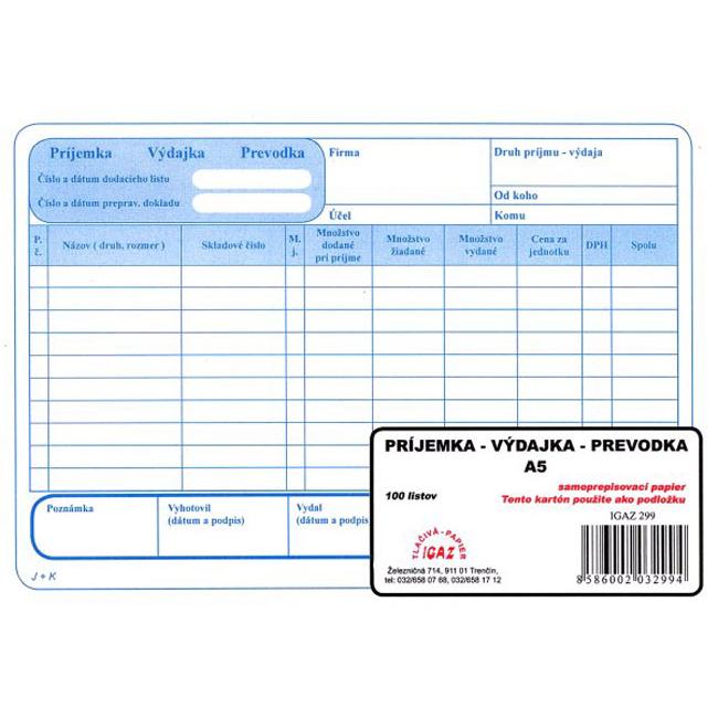 Príjemka - výdajka - prevodka A5 samoprepis