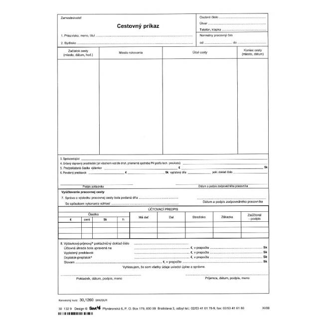 Cestovný príkaz A4, 20 ks v bal.