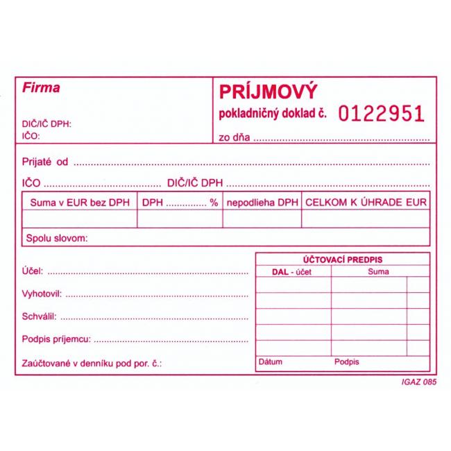 Príjmový pokl.dokl. s DPH A6 číslov.samoprep.