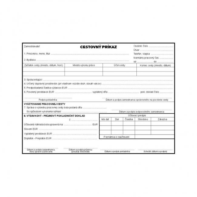 Cestovný príkaz A5 blok, 100 listov