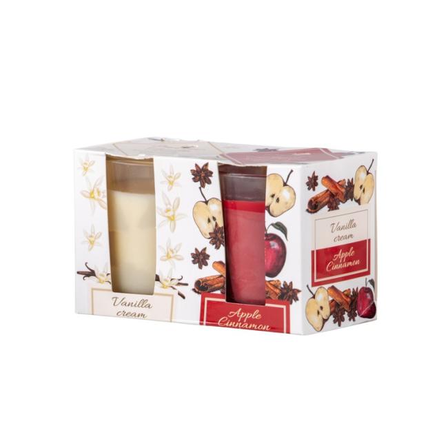Emocio Sklo Dekor Vanilla & Apple Cinnamon, vonná sviečka, 2 ks v krabičke, 752x65 mm
