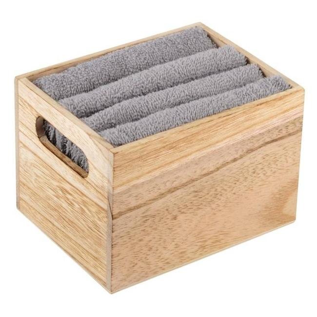 Darčekový drevený box 4ks uterákov sivé