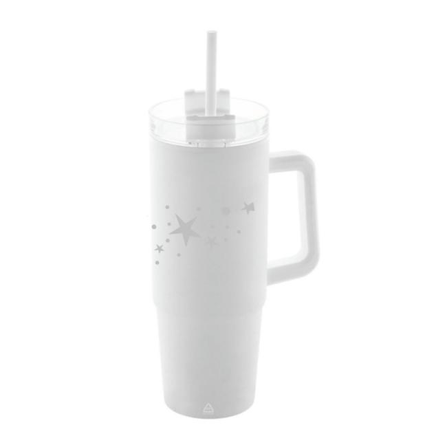 Termo hrnček dvojstenný biely personalizovaný so slamkou 900ml