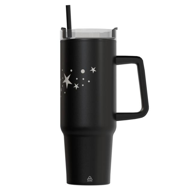 Termo hrnček dvojstenný čierny personalizovaný so slamkou 900ml