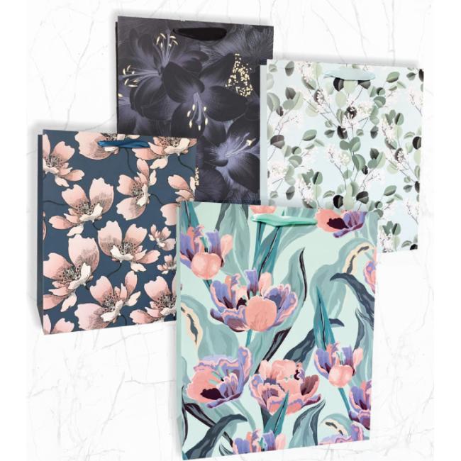 Papierová taška 260x320mm textilné ušká vo farbe tašky mix 4 motívov bez možnosti výberu Kvety