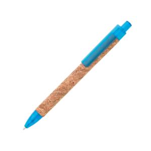 Guľôčkové pero KORK s povrchom z korku tyrkysové
