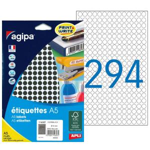 Etikety kruhové 8mm Agipa A5 čierne