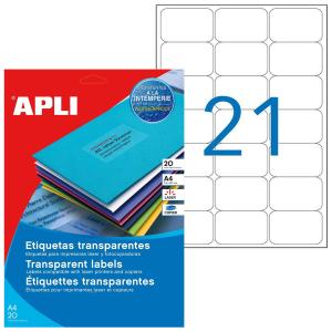 Etikety polyesterové priehľadné 63,5x38,1mm Agipa A4 laser 20 hárkov
