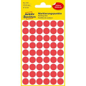Etikety Avery kruhové 12 mm, červené