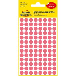 Etikety Avery kruhové 8 mm, neónovo červené
