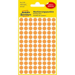 Etikety Avery kruhové 8 mm, neónovo oranžové