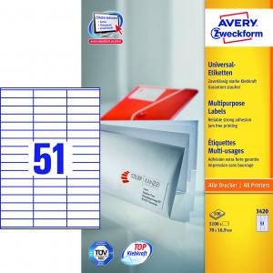 Etikety univerzálne 70 x 16,9 mm Avery A4, 100 listov