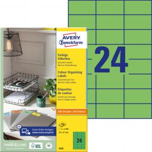 Etikety farebné 70x37 mm Avery A4 zelené, 100 listov