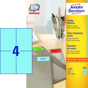 Etikety farebné 105x148mm Avery A4 100 hárkov modré