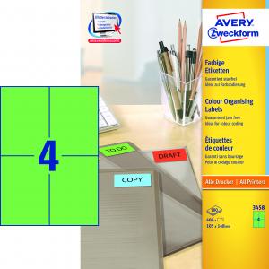 Etikety farebné 105 x 148 mm Avery A4 zelené, 100 listov