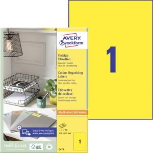 Etikety farebné 210x297mm Avery A4 100 hárkov žlté