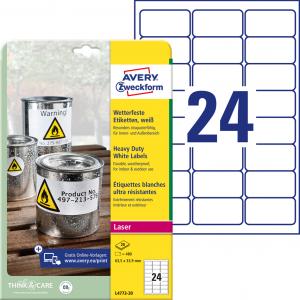 Etikety polyesterové 63,5x33,9mm Avery A4 biele 20 hárkov