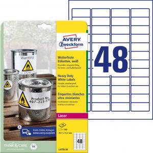 Etikety Avery 45,7 x 21,2 mm, polyesterové biele