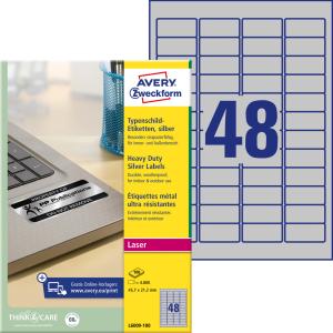 Etikety polyesterové veľmi odolné 45,7x21,2mm Avery A4 strieborné 100 hárkov