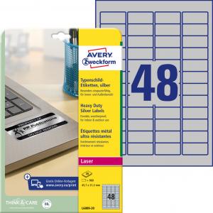 Etikety polyesterové 45,7x21,2mm Avery A4 strieborné 20 hárkov