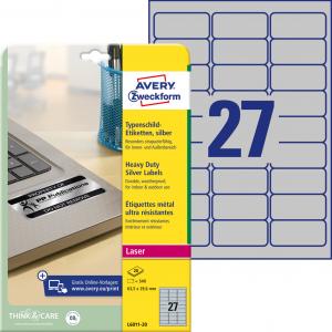 Etikety polyesterové 63,5x29,6mm Avery A4 strieborné 20 hárkov
