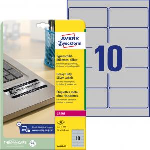 Etikety polyesterové 96x50,8mm Avery A4 strieborné 20 hárkov
