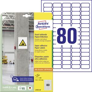 Etikety univerzálne 35,6x16,9mm Avery A4, silne lepivé 20 hárkov