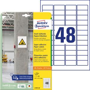 Etikety univerzálne 45,7x21,2mm Avery A4, silne lepivé 20 hárkov