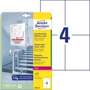 Etikety antimikrobiálne 105x148mm Avery A4 biele 10 hárkov