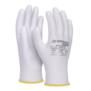 Rukavice pletené, polomáčané DONAU SAFETY PU kat. II biele veľ. 10