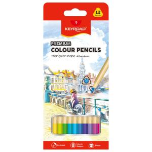 Farbičky KEYROAD trojhranné, 12 ks, mix farieb