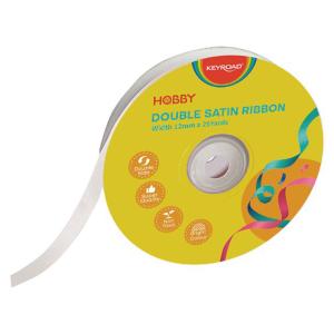 Stuha KEYROAD dvojitá saténová, 12 mm x 22,86 m, na cievke, biela