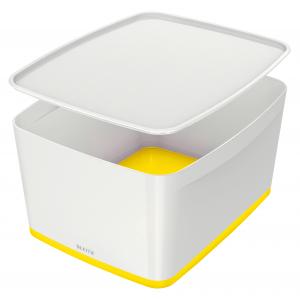 Úložný box s vekom Leitz MyBox, veľkosť L biela/žltá