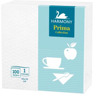 Papierové servítky 1-vrstvové HARMONY Prima 33x33cm biele 100 ks