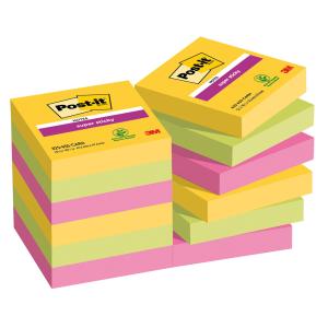 Bločky Post-it Super Sticky CARNIVAL, veľkosť 47,6 x 47,6 mm, 12 bločkov po 90 lístkov