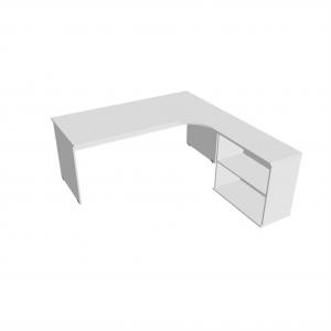 Pracovný stôl Gate, ergo, ľavý, 180x75,5x200 cm, biela/biela