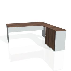Pracovný stôl Gate, ergo, ľavý, 180x75,5x200 cm, orech/sivá