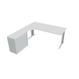 Pracovný stôl Flex, ergo, pravý, 180x75,5x200,0 (40x80) cm, biela/kov