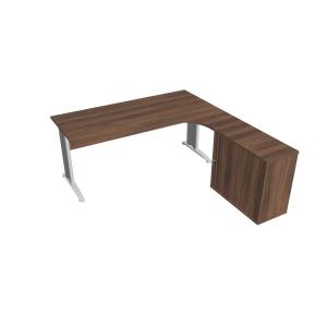 Pracovný stôl Cross, ergo, ľavý, 180x75,5x200 cm, orech/kov