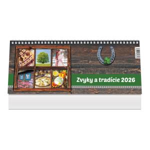 Stolový kalendár riadkový 30 x 12 cm - Zvyky a tradície 2026
