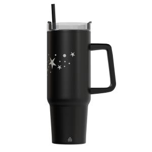 Termo hrnček dvojstenný čierny personalizovaný so slamkou 900ml
