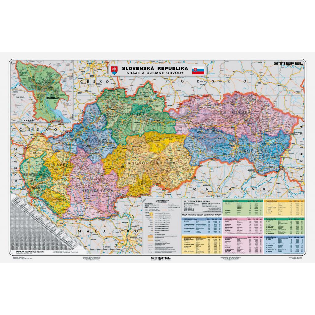 Mapa Slovensko-Kraje a územné obvody Stiefel - Lamitec